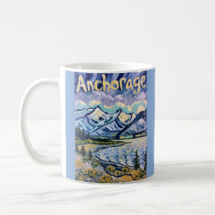 Mug Anchorage Alaska Paysage Van Gogh Voyage Rétro