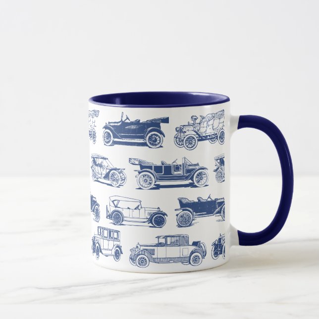 Mug Ancien Motif de voiture Bleu Blanc Vintage (Droite)