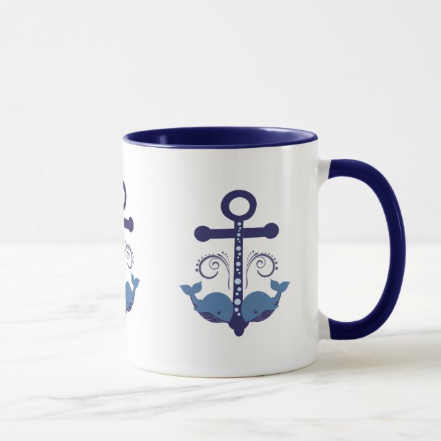 Mug Ancrage nautique avec baleines mignonnes (Droite)
