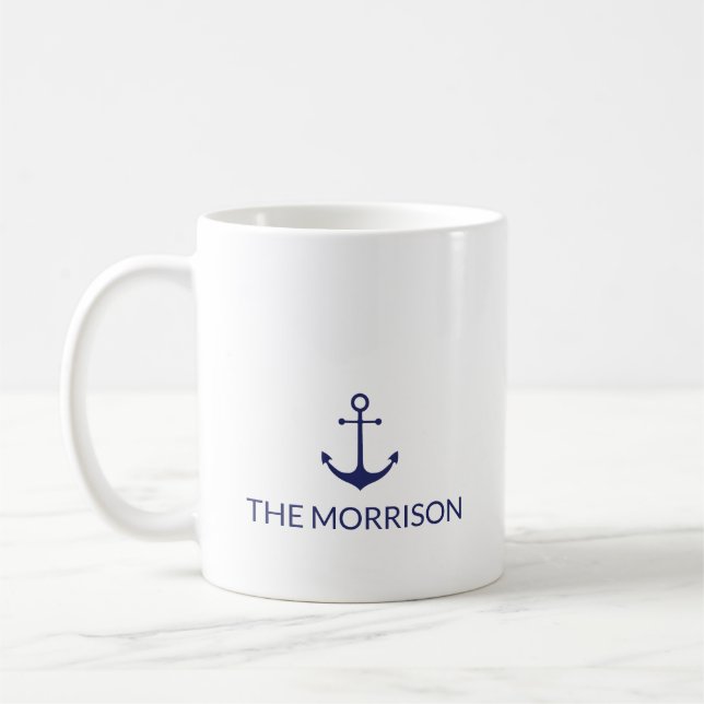 Mug Ancrage nautique bleu marine blanc Personnalisé No (Gauche)