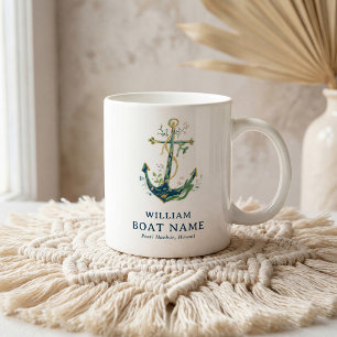 Mug Ancre aquarelle nautique personnalisée