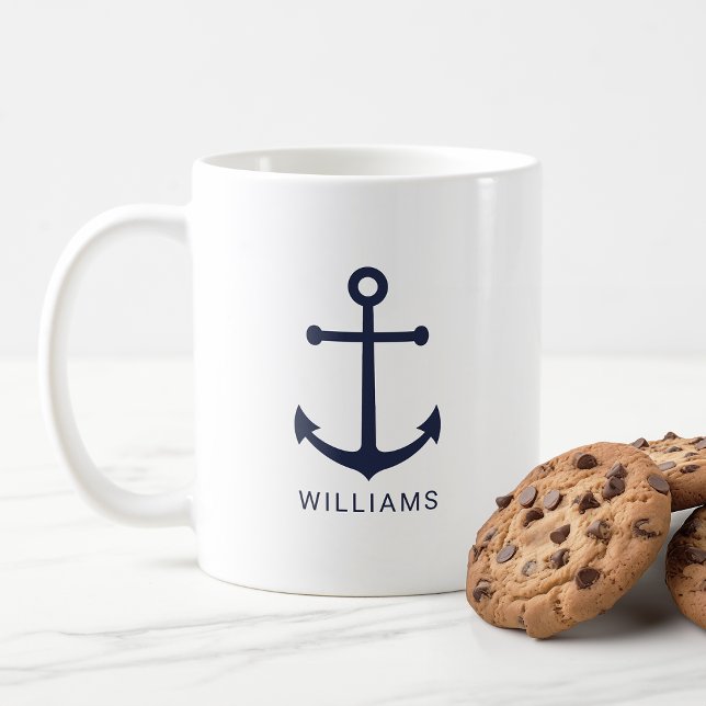 Mug Ancre bleu marine moderne avec nom personnalisé (Créateur téléchargé)