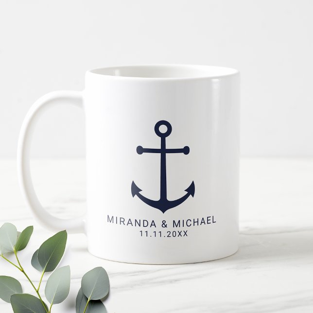 Mug Ancre bleu marine moderne mariage Faveur (Créateur téléchargé)