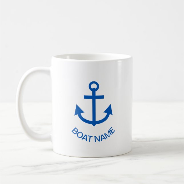 Mug Ancre Bleu Personnalisé Votre Nom De Bateau (Gauche)