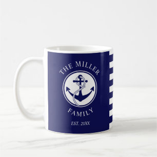 Mug Ancre bleue bleue personnalisée Nom de famille