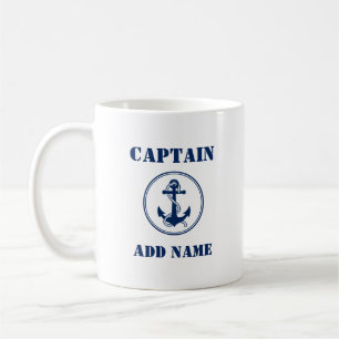 Mug Ancre bleue et corde Nom du capitaine Ajouter ou n