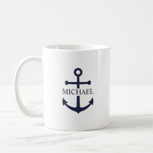 Mug Ancre bleue marine nautique nom personnalisé