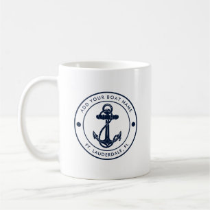 Mug Ancre bleue marine personnalisée Nom du bateau