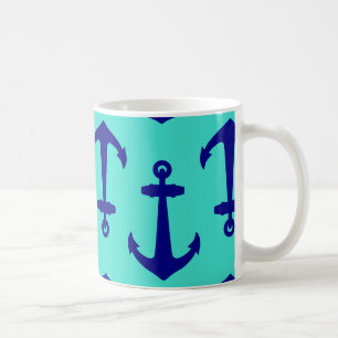 Mug Ancre Bleue Marine Sur Décor Côtier Turquoise