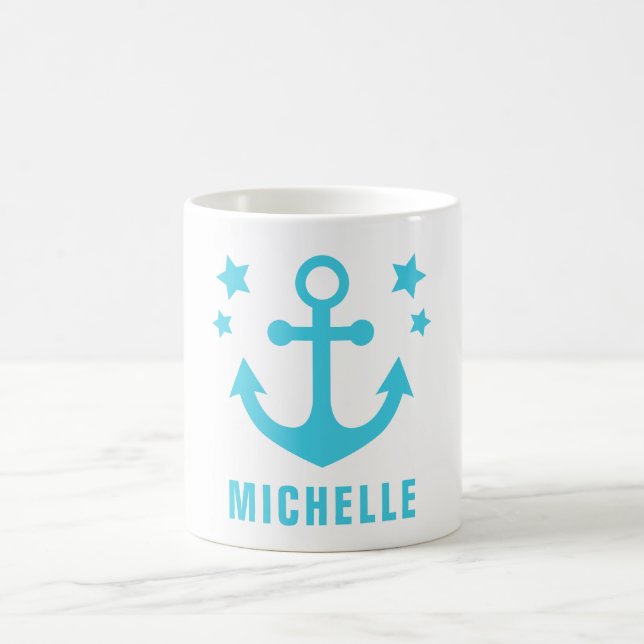 Mug Ancre Bleue Milieu Clipart et Étoiles Nautiques (Centre)