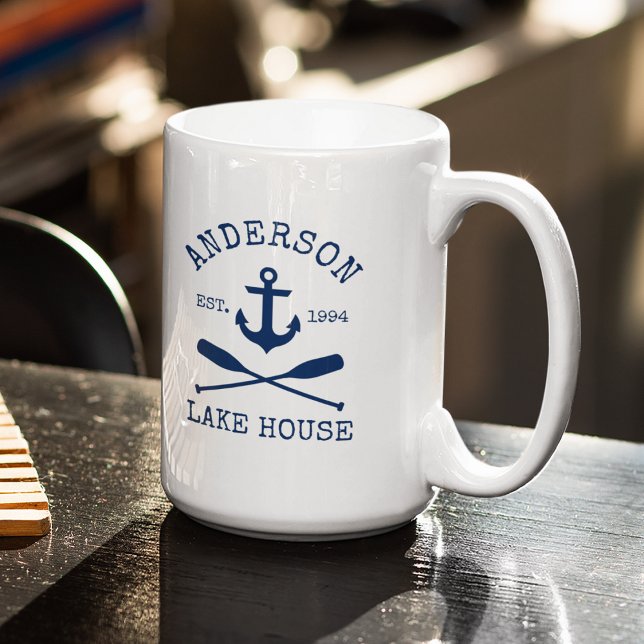 Mug Ancre Bleue Nautique Oars Lake Nom Grand (Customize to change text size or color.)