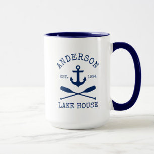 Mug Ancre Bleue Nautique Oars Nom Lake House Grand