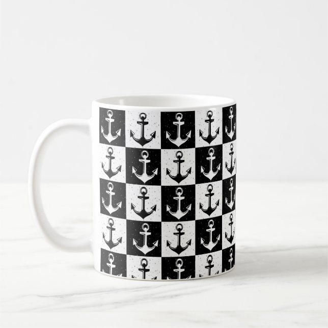 Mug Ancre de À damiers en noir et blanc (Gauche)