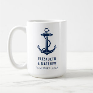 Mug Ancre de bateau bleu marine mariage plage personna