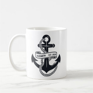 Mug Ancre de bateau personnalisée avec nom