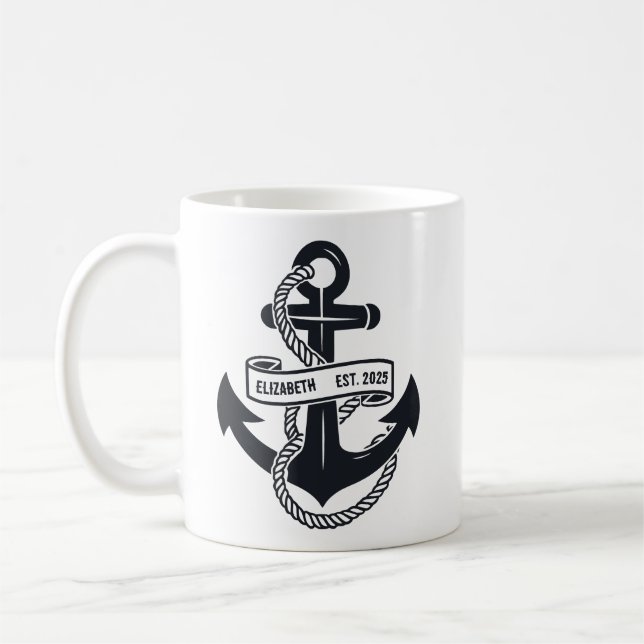 Mug Ancre de bateau personnalisée avec nom (Gauche)
