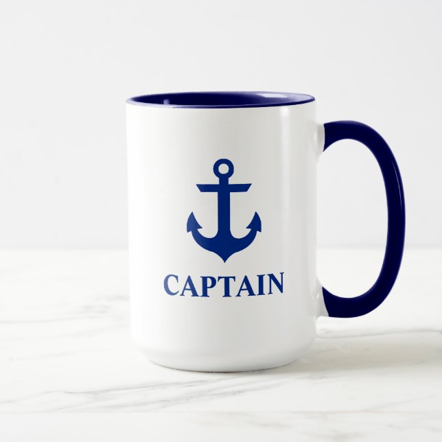 Mug Ancre de capitaine nautique Grand bleu et blanc (Droite)