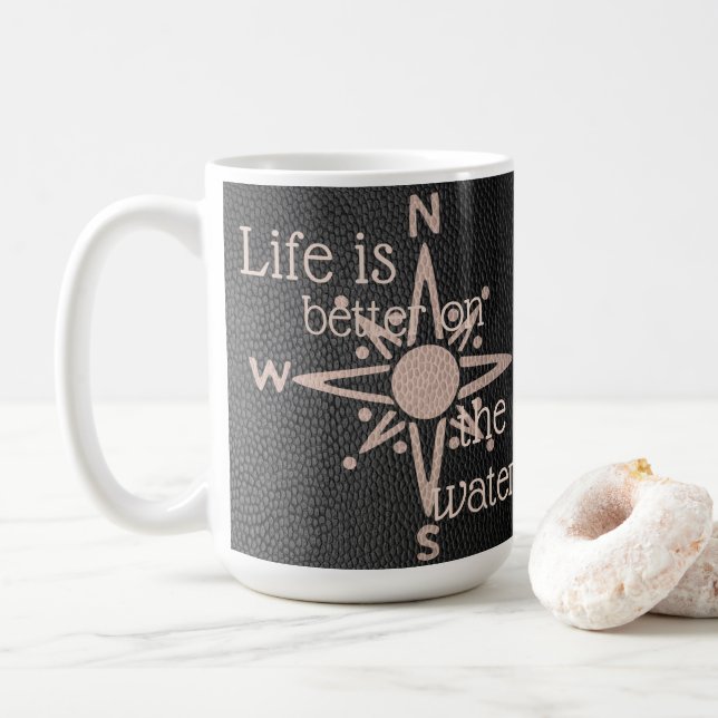 Mug Ancre de la boussole Faux Leather Look (Avec donut)
