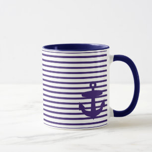 Mug Ancre de marine avec les rayures bretonnes bleues
