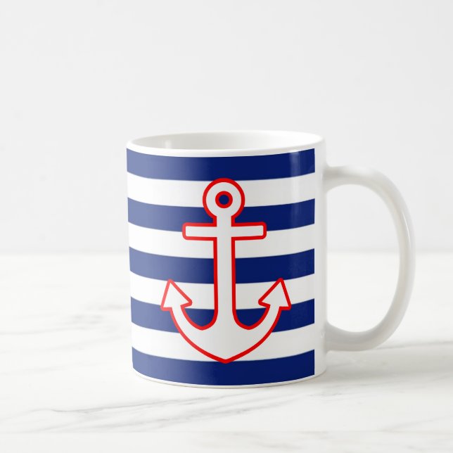 Mug Ancre de style nautique sur les bandes (Droite)