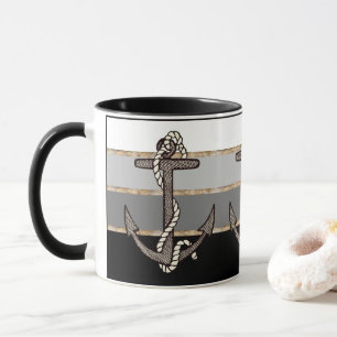 Mug Ancre et corde nautiques (dégradé noir)