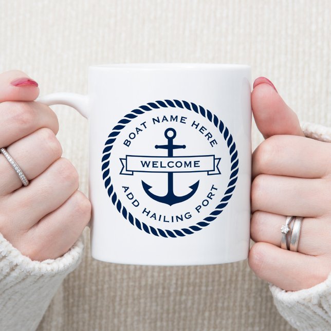 Mug Ancre et corde nom du bateau hailing port accueil (Créateur téléchargé)