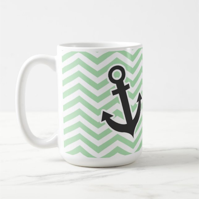 Mug Ancre mignonne sur le rétro Celadon Chevron ; (Gauche)