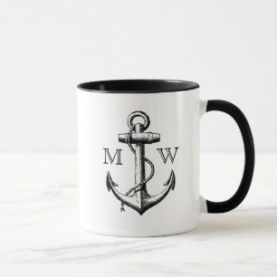 Mug Ancre, monogramme nautique