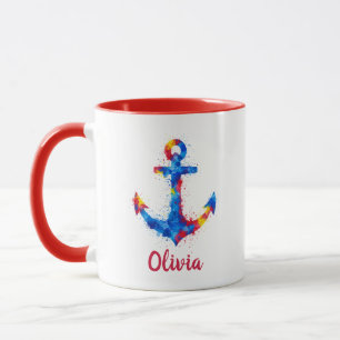Mug Ancre Naútíque à l'Aquarelle Vibrante Éclaboussure