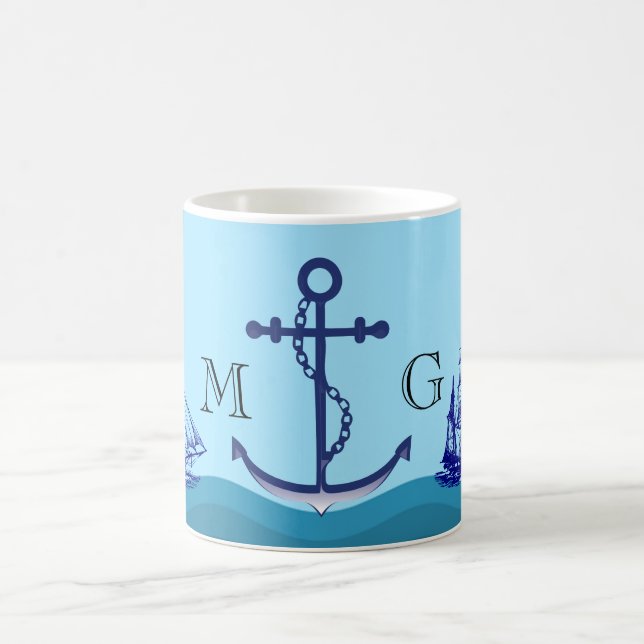Mug Ancre nautique avec double monogramme (Centre)