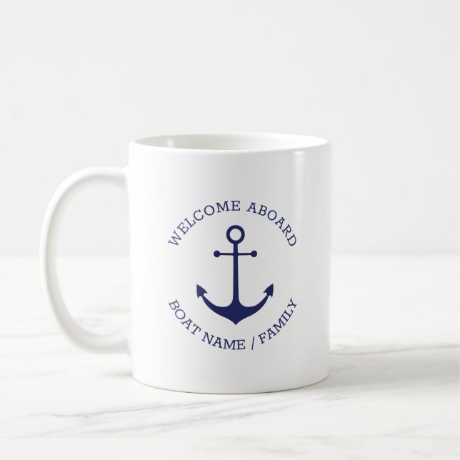Mug Ancre nautique Bienvenue à bord Nom du bateau pers (Gauche)