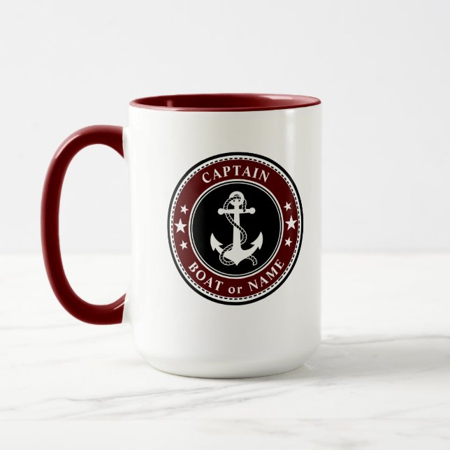 Mug Ancre nautique Capitaine Bateau ou Nom Grand 2 Côt (Gauche)