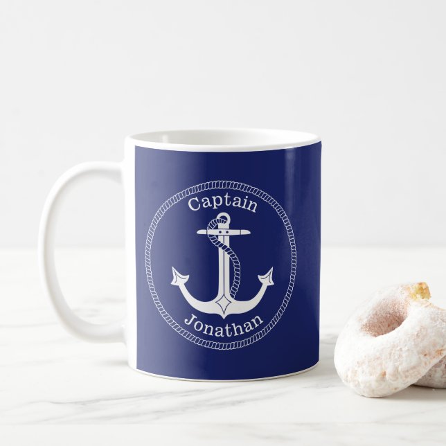 Mug Ancre nautique Capitaine Personnalisé (Avec donut)