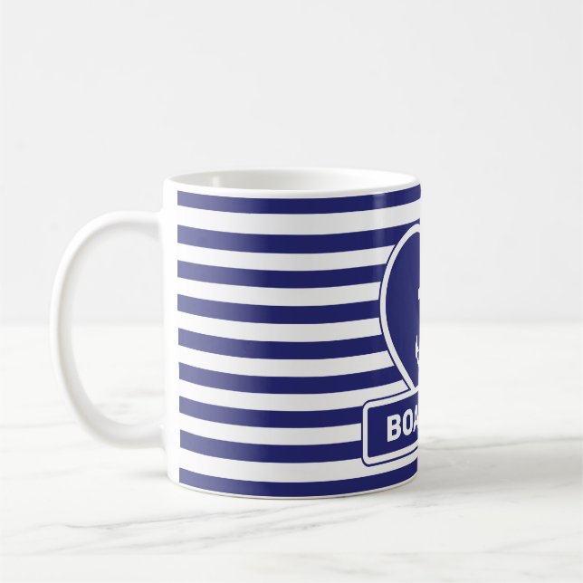 Mug Ancre nautique Coeur Design Bleu Blancs Blancs (Gauche)