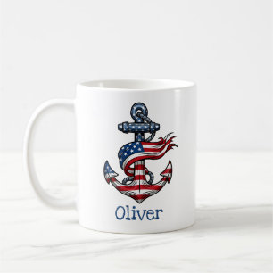 Mug Ancre nautique Drapeau Américain