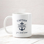 Mug Ancre nautique du capitaine sur mesure<br><div class="desc">Mettez la voile avec notre Bateau Capitaine Personnalisé Bateau Nautique Ancre Coffee Mug. Parfait pour les amateurs de navigation, ce mug présente un design intemporel d'ancre nautique et un nom de capitaine ou de bateau personnalisable pour une touche personnelle. Conçu en céramique de haute qualité, il est durable et idéal...</div>