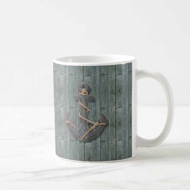 Mug Ancre nautique en bois de plage turquoise rustique (Droite)