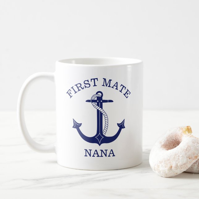 Mug Ancre Nautique Première Mate Nana Grand-mère (Avec donut)