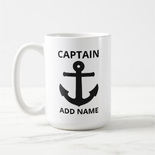 Mug Ancre noire personnalisable Nom du capitaine