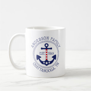 Mug Ancre patriotique nautique Nom de famille