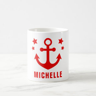 Mug Ancre rouge Clipart et étoiles nautiques