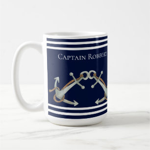 Mug Ancres bleues marines blanches personnalisées