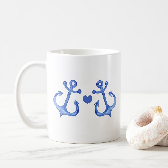 Mug Ancres et coeur de la marine nautique (Avec donut)