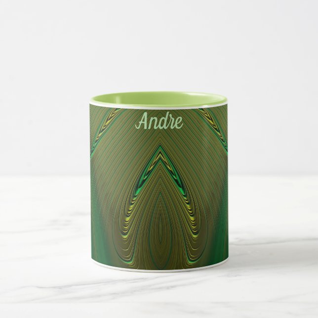 Mug ANDRE ~ Zany 3D Fractal ~ Gold Green (Centre)