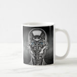 Mug Androïde chromé yeux bleus<br><div class="desc">Ce mug robot chrome réaliste est parfait pour les passionnés de robots futuristes, de technologie avancée et de design sci-fi. On y découvre un androïde en métal brillant, avec un visage hyper détaillé et des yeux bleus lumineux, sur un fond sombre et stylisé. Son effet miroir et sa finition soignée...</div>