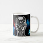 Mug Androïde science fiction<br><div class="desc">Ce mug robot chrome yeux bleus est parfait pour les amateurs de science-fiction, de design futuriste et de technologie moderne. Il met en valeur un androïde ultra réaliste, au visage métallique brillant, avec des yeux bleus lumineux. En arrière-plan, des volutes de fumée colorée créent une ambiance à la fois cosmique...</div>