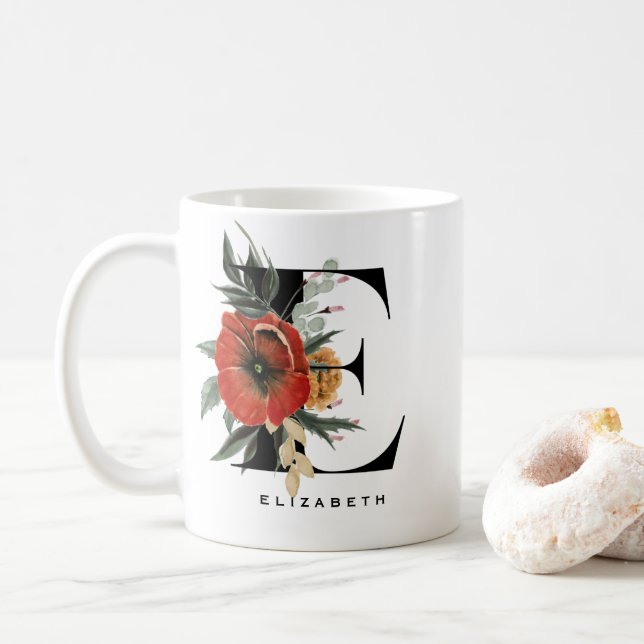 Mug Anémones à l'aquarelle Botaniques Lettre E Monogra (Avec donut)