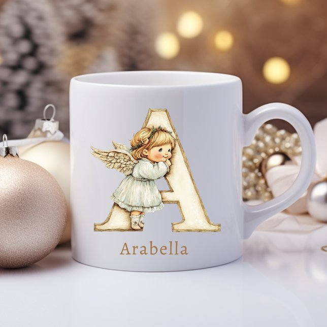 Mug Ange de Noël personnalisé avec monogramme A initia (Personalized Monogram A Initial Christmas Angel Coffee Mug
)
