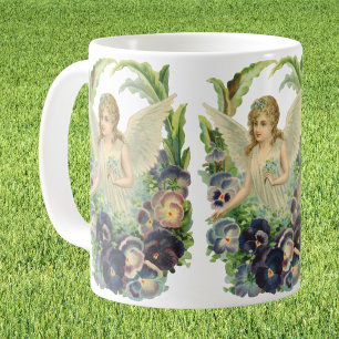 Mug Ange de Pâques victorien avec fleurs de pensée vio