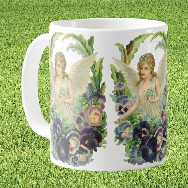 Mug Ange de Pâques victorien avec fleurs de pensée vio (Créateur téléchargé)
